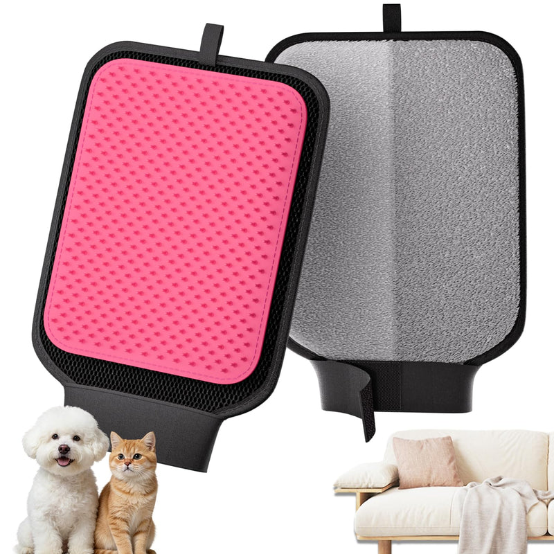Dual-Sided Pet Hair Removal Glove, Pet Hair Remover with Adjustable Wrist Strap, Soft Silicone Shedding Brush for Dogs & Cats, Pet Hair Gloves for Couch, Carpet, Clothing (Pink) - PawsPlanet Australia