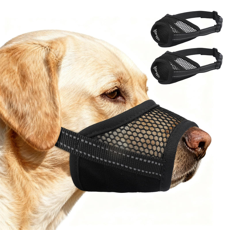 2 Pack Dog Muzzle,Mesh Soft Muzzle for Small Medium Large Sized Dog, Anti Barking Biting, Breathable Adjustable Drinkable，Mouth Cover for Grooming Training（Black, M Black
