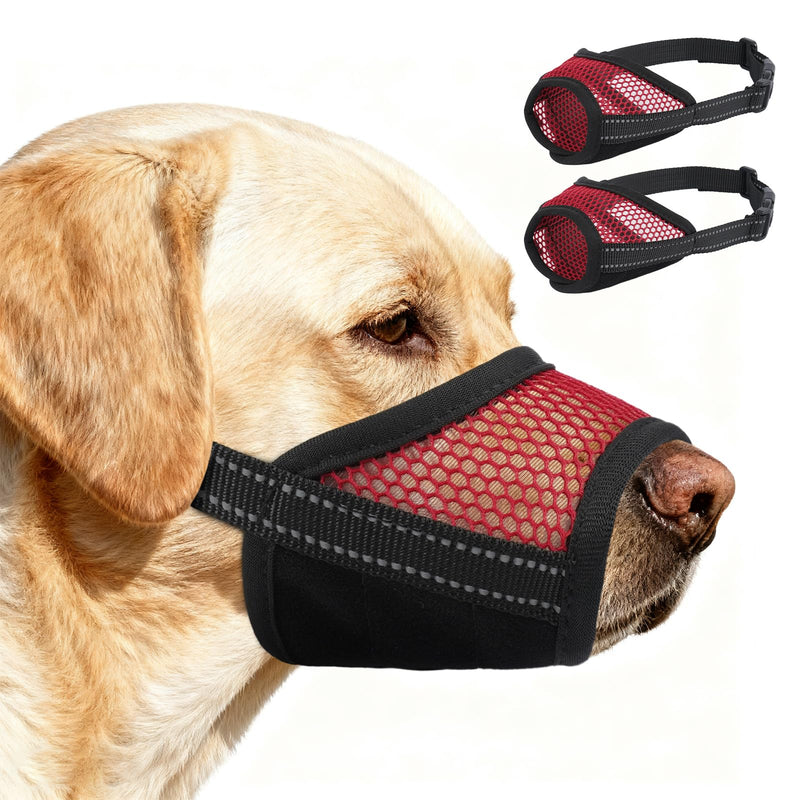 2 Pack Dog Muzzle,Mesh Soft Muzzle for Small Medium Large Sized Dog, Anti Barking Biting, Breathable Adjustable Drinkable，Mouth Cover for Grooming Training（Red, S Red - PawsPlanet Australia