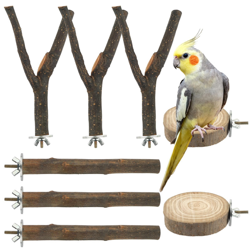 8 PCS Bird Perches for Cage, Natural Wood Parrot Perch Stand, Multi-Branch Platform with Fork Toys, Birds Cage Accessories for Parakeet Cockatiel Budgie Conures Lovebirds - PawsPlanet Australia