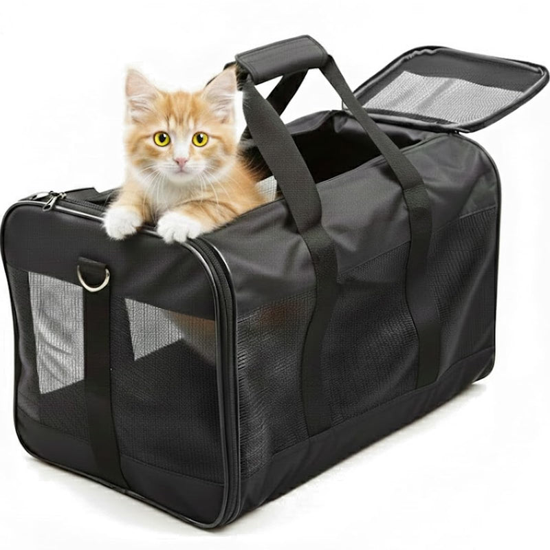 Simple Deluxe Airline-Approved Cat Carrier, 17" x 12" x 12", Soft-Sided Pet Carrier for Cats, Small Dogs, Kittens & Puppies up to 17 lbs, Durable & Collapsible Travel Carrier, Black Black-NEW