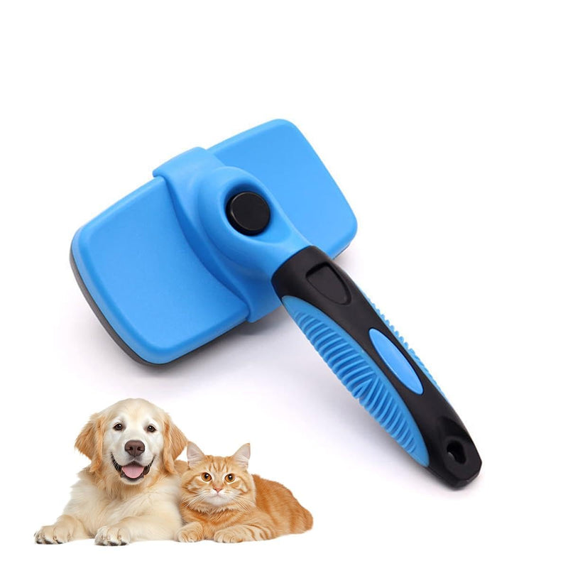 AMIAO Self-Cleaning Pet Deshedding Brush (Suitable for Dogs & Cats) – A Gentle Deshedding Tool for Long & Short-Haired Pets, Easy-to-Use Hair Removal Grooming Brush Blue - PawsPlanet Australia