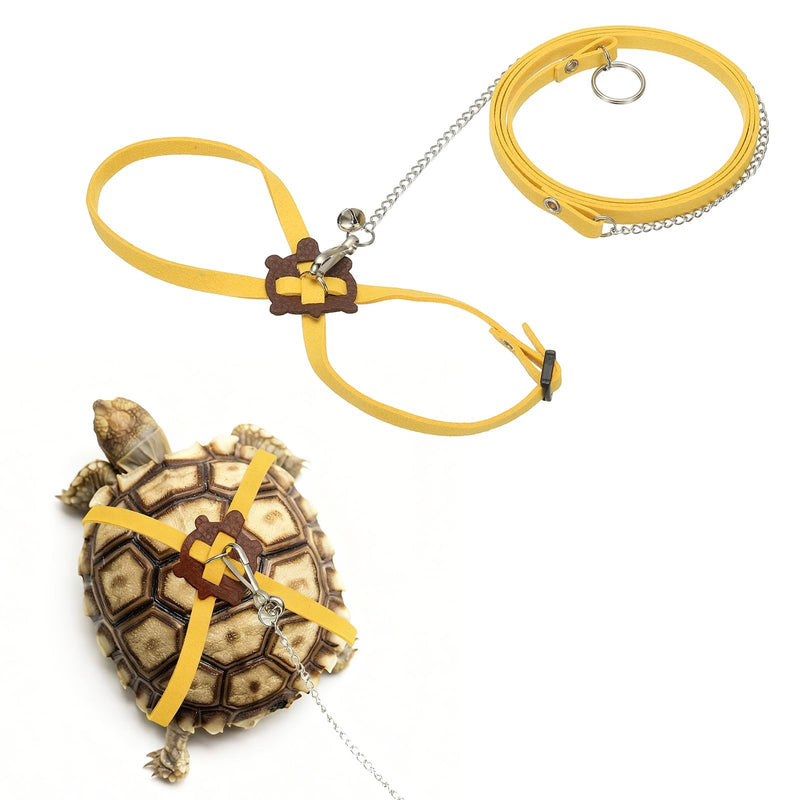 Tortoise Leash Harness, Adjustable Turtle Harness Chest Collar Pet Tortoise Walking Rope with Bell, (Leather, Small, Yellow), for Bearded Hamster Small Pets Outdoor - PawsPlanet Australia