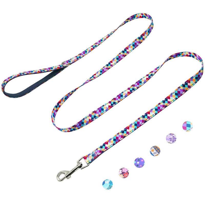 Reflective 5ft Dog Leash with Padded Handle, Soft Nylon Pet Leash with Neoprene Handle for Small Dogs, Colorful Geometric 5/8in x 5ft - Single Handle - PawsPlanet Australia