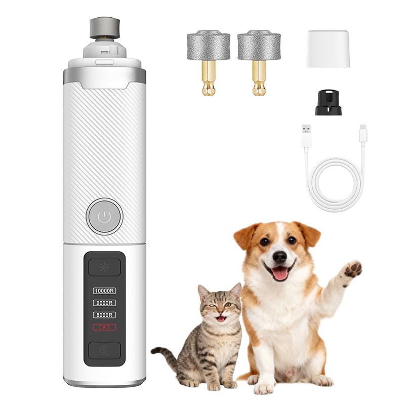 Silent Pet Nail Grinder Pro, Cordless Grooming Pro Nail Grinder with 3 Adjustable Speeds & Led Light, Painless Paws Grooming for Small Medium Large Dogs & Cats(1+2*Replacement Head) (1+2*Replacement Head) - PawsPlanet Australia
