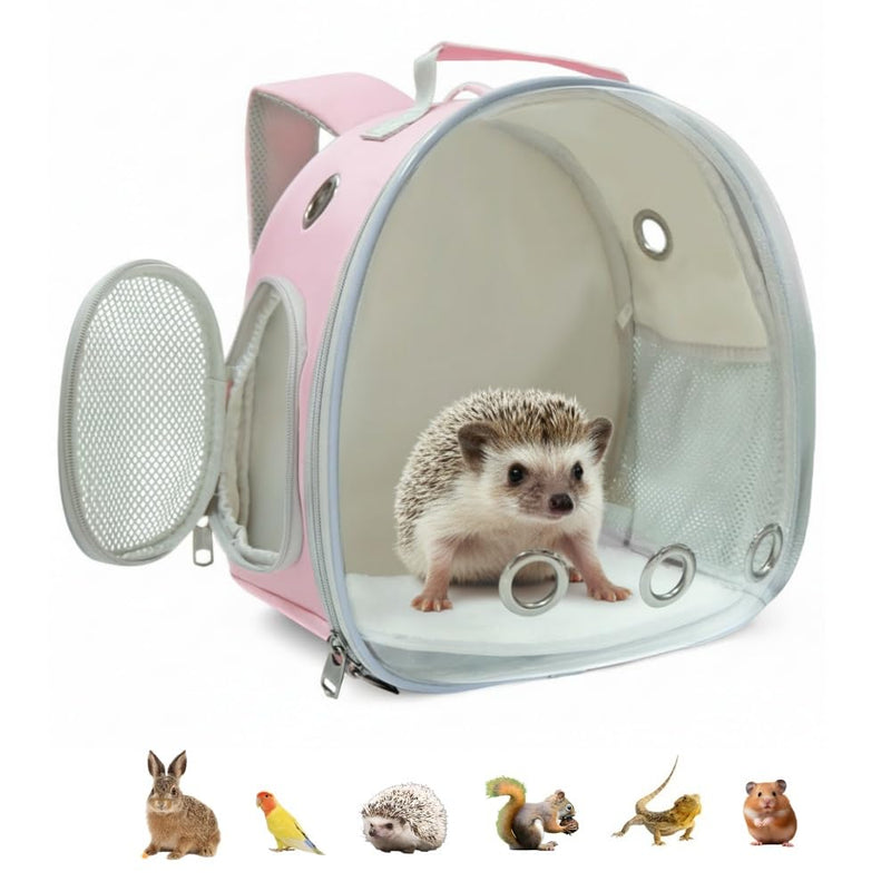 Small Animal Carrier Guinea Pig Backpack,Transparent, Breathable Backpack Carrier for Hedgehogs, Rabbits, Birds, Squirrels, Hamsters, Lizards Comfortable, Portable Travel Bag for Small Pets (Pink) Pink