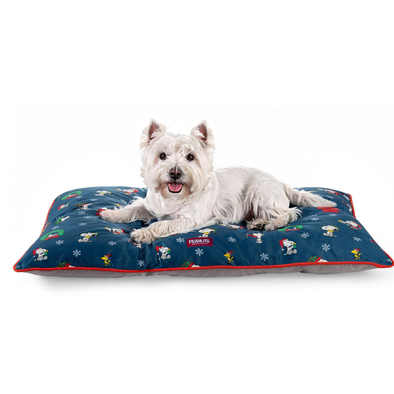 Berkshire Peanuts® Square Dog Bed, Suedemink Fleece Pet Mat with Waterproof & Non-Slip Bottom, Soft Plush Dog Mat for Crate, Couch, or Floor, Machine Washable(Snoopy Best Christmas Icons, Medium) Snoopy Best Christmas Icons Opened Up Small Navy - PawsPlanet Australia