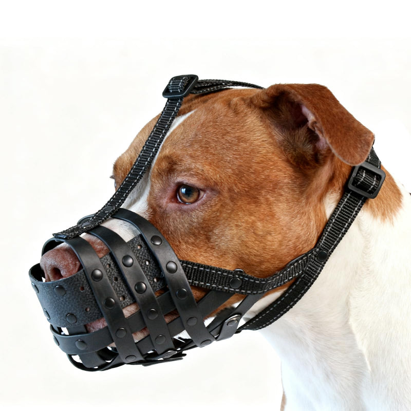 PVC Woven Basket Dog Muzzle for Medium & Large Sized Dogs - Pitbull, Amstaff & Rottweiler Breathable Adjustable Muzzle, Safe Anti-Chewing Biting Comfortable M - PawsPlanet Australia