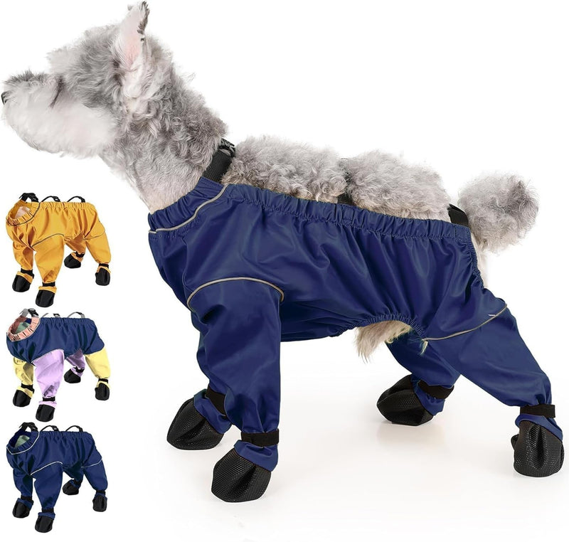 Waterproof Dog Boots Rain Boots with Suspender, Dogs Shoes Paw Protector for Small Medium Puppy, Anti-Slip Doggy Boot Belly Protector, Rain Booties Snow Pants Dogs Suspender Booties Leggings(XS,BLUEF) Blue_ X-Small