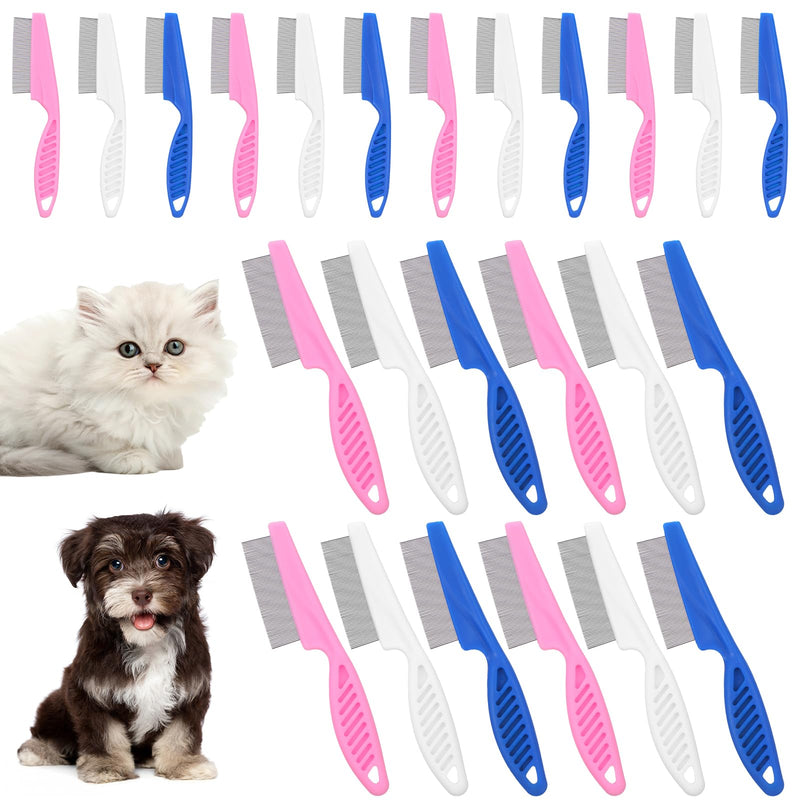 24 Pcs Flea Comb for Dogs and Cats Flea Remover Tool with Stainless Steel Metal Teeth for Detangling Grooming Kit, Pink, Blue and White, 2 Sizes - PawsPlanet Australia