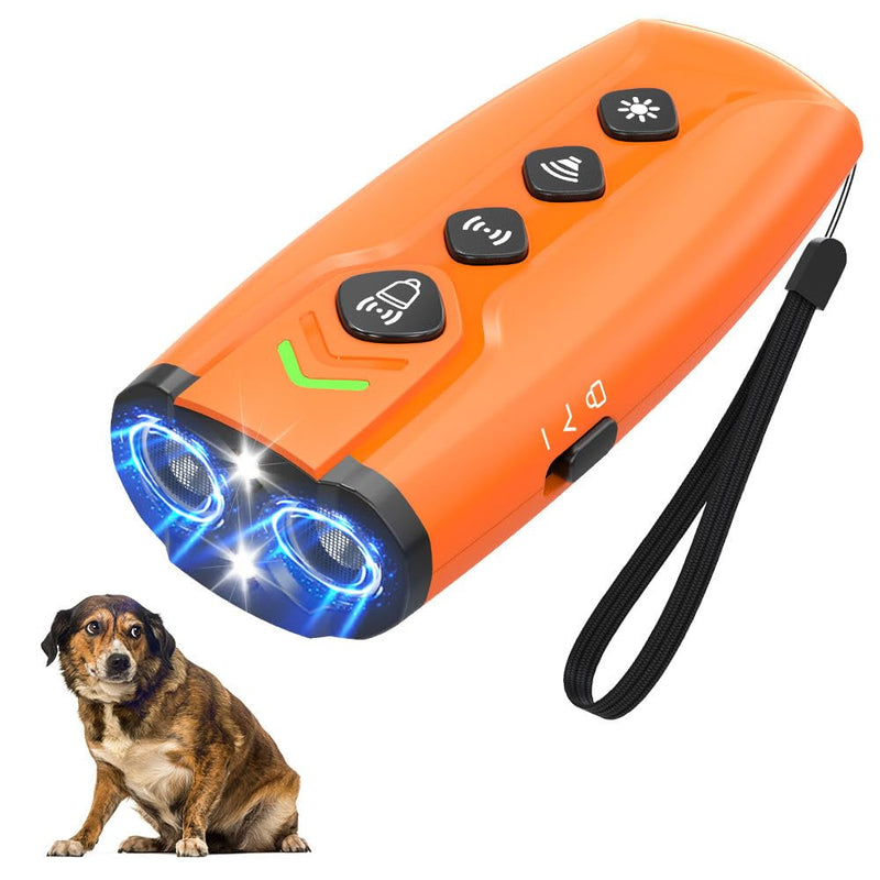 Dog Bark Deterrent Device with 3X Ultrasonic Barking Control and LED Light, Rechargeable Dog Training Tool for Indoor and Outdoor Use Behavior Correct Safe & Humane Orange