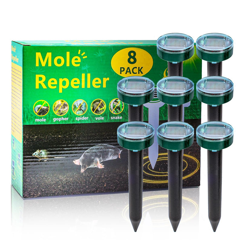 Green 8 Mole Repellent for lawns Gopher Repellent Ultrasonic Solar Powered Snake Repellent Deterrent Mole Repeller Vole Repellent Outdoor Lawns Garden Yard All Pests Sonic Spikes Stakes Chaser upgrade - PawsPlanet Australia