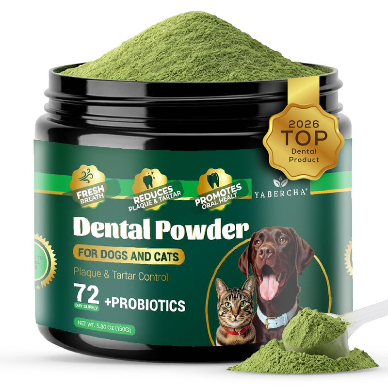 Dog Dental Powder - Plaque Off Powder - Dog Teeth Natural Cleaning Powder - Dogs Breath Freshener - Enzymes & Probiotic with Tartar and Plaque Off - Pets Tooth Cleaning- 150g/5.3 oz - PawsPlanet Australia