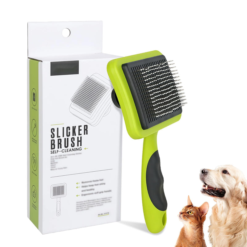 Self Cleaning Slicker Brush, Skin-Friendly Deshedding Tool for Dogs, Cats & Puppies, Hair Removal Groomer for Long & Short Haired Pets - PawsPlanet Australia