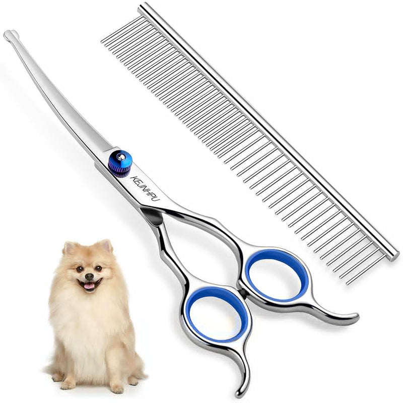 Professional Dog Grooming Kit 6.8 Inches, Curved Dog Grooming Scissors with Safety Round Tips, Dog Scissors for Grooming for Face, Paws & Ears at Home - Right & Left Handed - PawsPlanet Australia