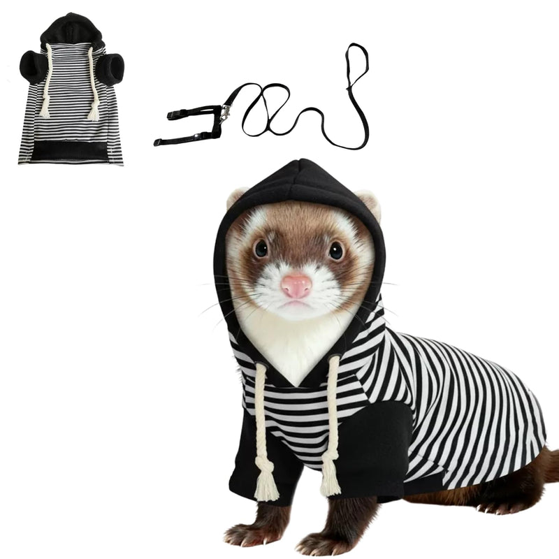 Ferret Harness and Leash Set Ferret Clothes Small Animals Harness Hoodies for Ferrets and Other Small Pet Accessories (Black White) black white