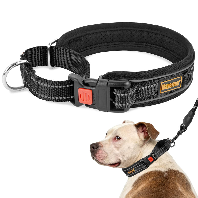Mayerzon Martingale Collar for Medium Large Dogs, No Pull Dog Collar with Buckle, Soft Padded Reflective Martingale Dog Collar for Training Walking Outdoor(Black, L) Black L(Neck: 18-19.75") - PawsPlanet Australia