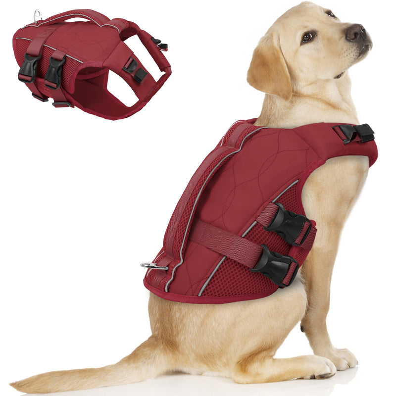 ASENKU Dog Life Jacket- High-Buoyancy Dogs Reflective Swimming Vest with Durable Handles for Small Medium Large Dogs - Pool, Beach, Boating(WineRed, L) Wine Red - PawsPlanet Australia