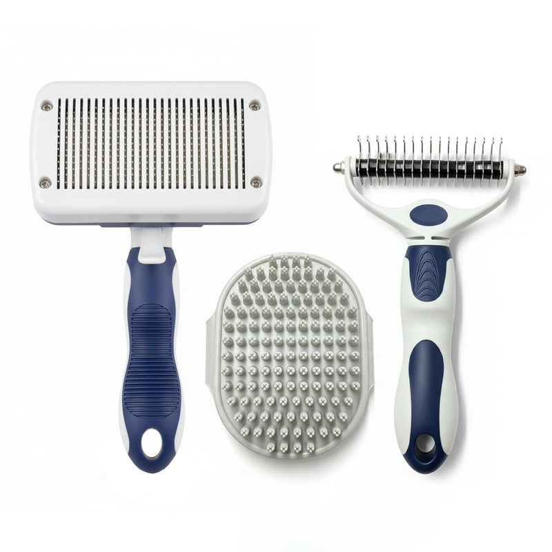 BPG Pet Grooming Tools for Dogs & Cats- 3 Piece Dog Grooming Kit, Slicker Brush, Bath Brush and Undercoat Rake- Non-Slip Easy to Use Deshedding Tools for All Coat Types Slicker Brush/ Bath Brush/ Undercoat Rake - PawsPlanet Australia