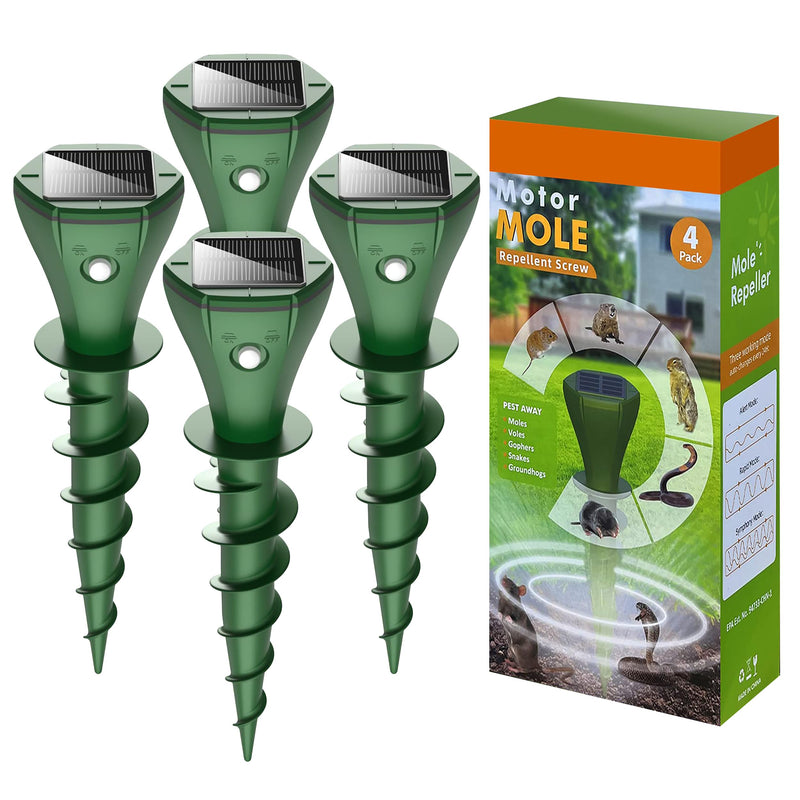 Solar Pest Repeller Stakes (4 Pack) – Outdoor Garden and Lawn Ground Stakes Rodent Deterrent for Moles, Gophers, Snakes and Burrowing Pests