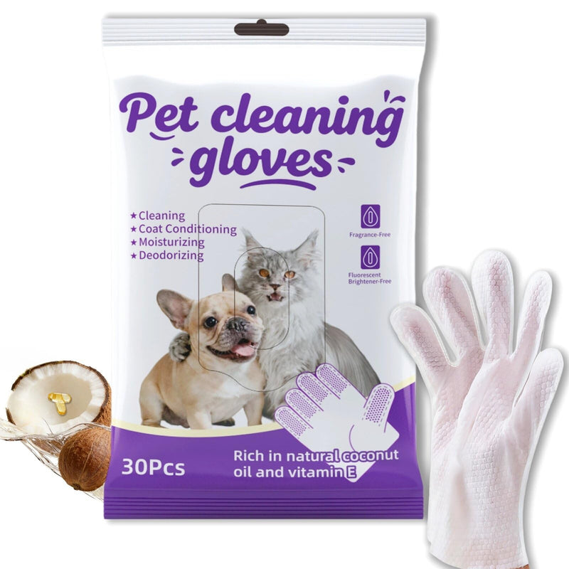 30 Pcs Pet Glove Wipes for Dogs & Cats, Extra Thick Unscented Cleaning & Deodorizing Wipes, Coconut Oil Low Sensitivity, No-Rinse Dry Cleaning for Paws, Face, Ears & Buttocks, Daily Care & Travel - PawsPlanet Australia