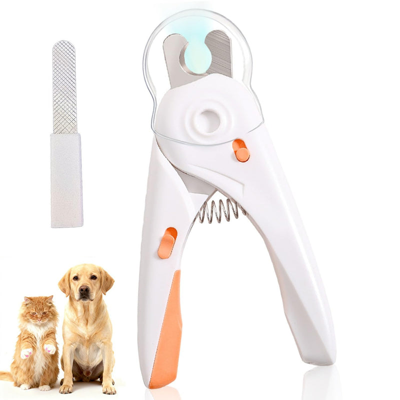 LED Dog Nail Clipper with Light, Illuminate Nails and Bloodline for Safe Trimming, with Nail File, Transparent Guard and Safety Lock, Suitable for Cats and Dogs-White White - PawsPlanet Australia