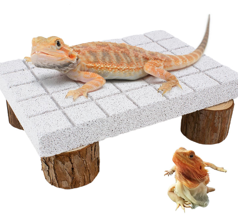 Bearded Dragon Shedding Rock, Bearded Dragon Pumice Stone Platform for Shedding, Calcium Stone with Wooden Pile, Reptiles Claw Grinding Block to Remove Dead Skin, Reptile Tank Care Accessories - PawsPlanet Australia