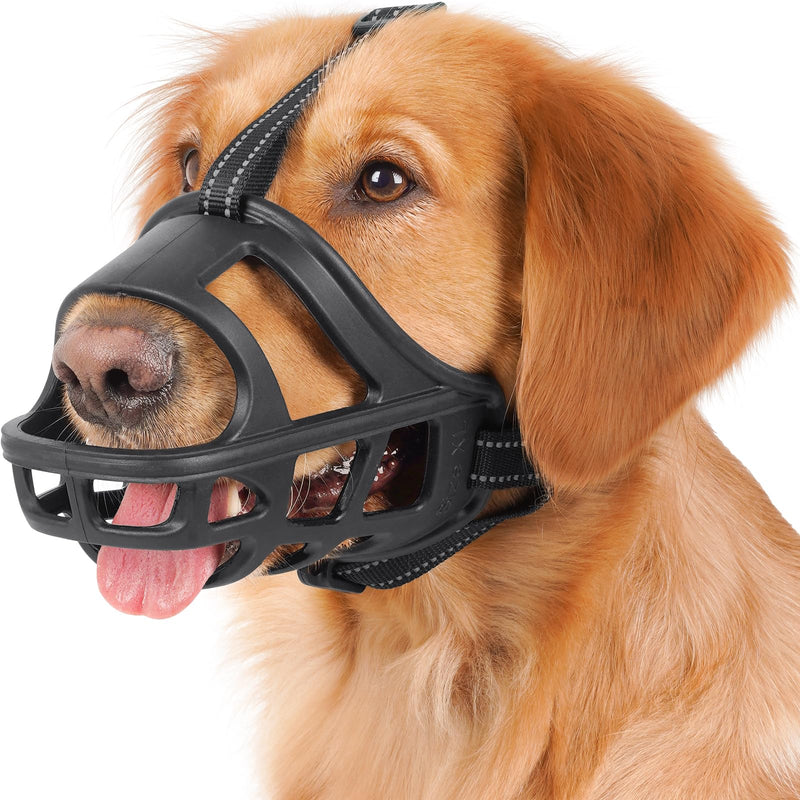 BARKLESS Dog Basket Muzzle for Medium & Large Dogs, Humane Cage Muzzle Prevent Biting Scavenging, Breathable Open Front Mouth Cover with Reflective Strap for Training, Walking Vet Visits (Black, XL) Black - PawsPlanet Australia