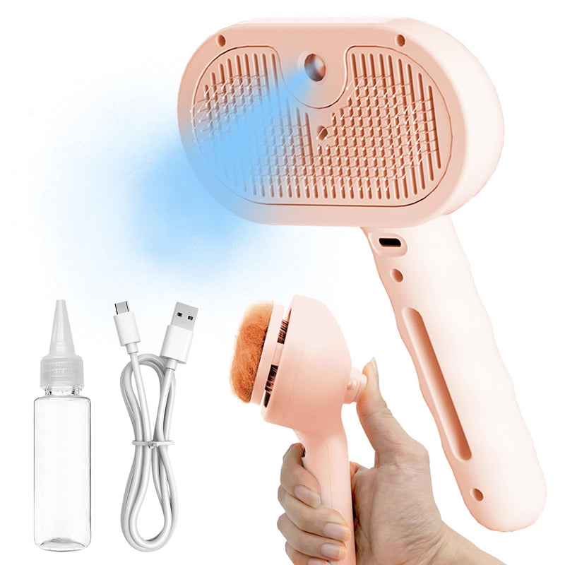 Dog Steam Brush 3-in-1 Spray Bath Brush for Dog and Cat, Pet Hair Removal Comb for Long & Short Haired Pets, Self Cleaning Grooming Brush Can Help to Comb a Pet's Fur and Remove Fleas Pink Pets Brush & 1 Shampoo - PawsPlanet Australia
