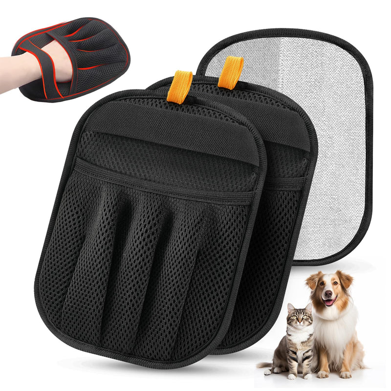 2Pcs Pet Hair Removal Glove for Cats & Dogs, 2025 Newly Upgraded Five-Finger Electrostatic Pet Hair Gloves, Reusable Pet Hair Remover Tool for Laundry, Couch, Carpet, Car Seat 2pcs-Black