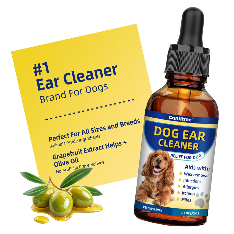Dog Ear Cleaner, Dog Ear Drops for Infection Treatment, Natural Herbal Ear Cleaning Solution for Itching, Irritation & Wax Build-Up, Gentle Cleaning - 1 Oz Bottle with Dropper