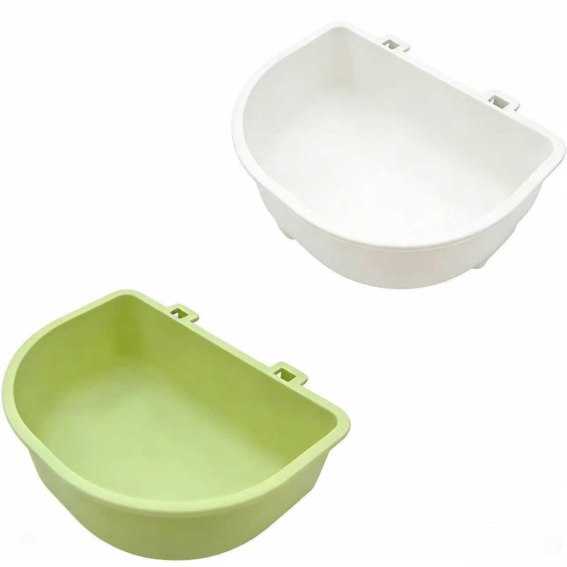 2 Pack Pet Carrier Feeder Clip-On Wire Cage Bowl Bird Feeding Dish Hanging Cups Cats Rabbits Hamsters Dogs Guinea Pigs Ferrets & Chinchillas | Fits Wire-Door Crates Carriers Habitats Hutches white + green