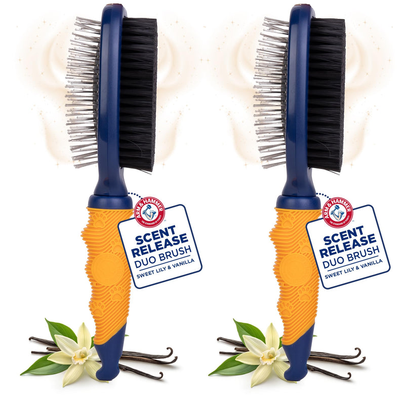 Arm & Hammer Deodorizing Pin & Bristle Dog Grooming Brush with Fragrance Transfer Technology – Scented 2-in-1 Dog Brush for Detangling & Shedding, Pet Brushes for Dogs, Sweet Lily & Vanilla - 2 Pack Pin/Bristle Duo Brush - Sweet Lily & Vanilla 2-Pack