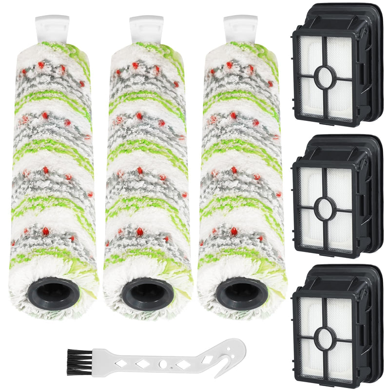 3 Pack Multi-Surface Pet Brush Rolls 2788 and Vacuum Filters 1866 Compatible with Bissell CrossWave Max 2554 2554A 2590 2593 2596, for HydroSteam 35151 3515 35152 3513 3518, Part 1618641&1608684