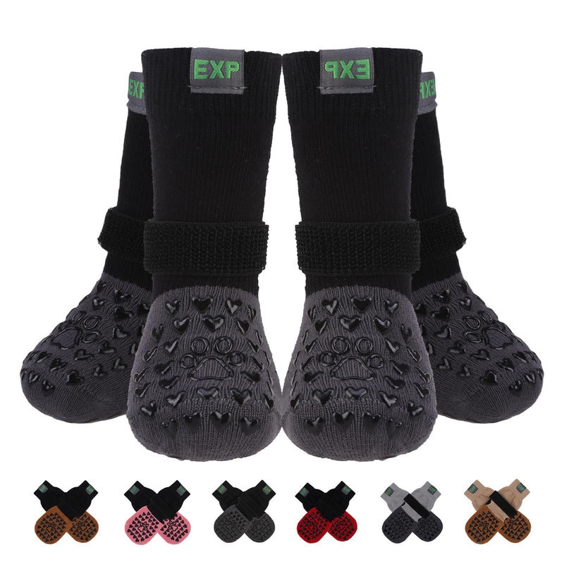EXPAWLORER Anti Slip Dog Socks to Prevent Licking Paws, Winter Snow Dog Boots & Paw Protectors Booties for Hardwood Floors with Heart Grippers, Dog Shoes for Small Medium Large Senior Dogs Black XS X-Small - PawsPlanet Australia