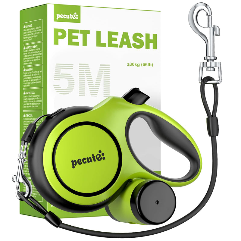 Pecute16ft Retractable Dog Leash with Chew Proof Extender 18'', Lightweight Dog Retractable Leash with Poop Bag Holder, Anti-Slip Grip, Leashes for Puppy and Medium Dogs 11lbs-66lbs (Green) Green 16ft| up to 66 lbs| chew proof extender - PawsPlanet Australia