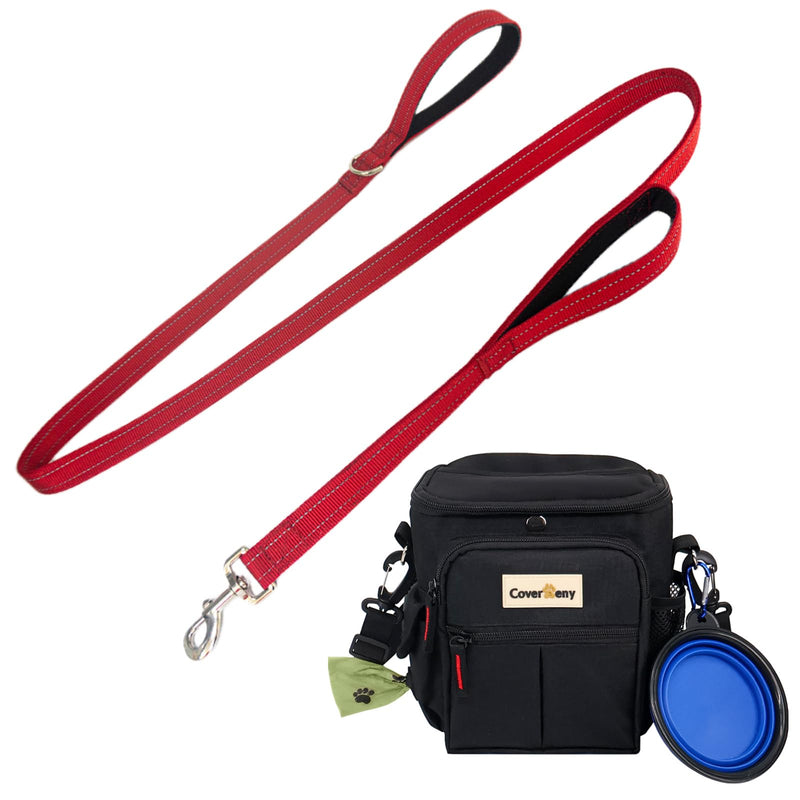 Heavy Duty 2 Padded Handle Standard Leashes Red 6Ft and Dog Treat Pouch for Quick & Spill-Proof Access, Long Traffic Leash and Pet Treat Bag for Pet Training and Walking. - PawsPlanet Australia