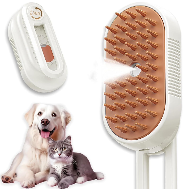 Cat Brush Cat Steam Brush Rechargeable Steamy Pet Grooming For Shedding, Water Spray Massage Brushs, Dog Hair Removal Self Cleaning Brushs Steamer Wet Spa Comb (White) - PawsPlanet Australia