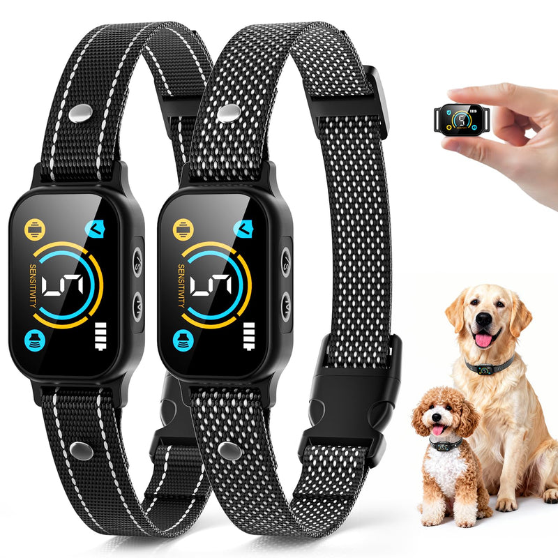2 Pack Bark Collar, Smart Dog Bark Collar for Large Medium Small Dogs, Rechargeable Ultra-Light Training Collar with Beep Vibration, Anti Barking Device with 5-Level Sensitivity (Black) Black - PawsPlanet Australia