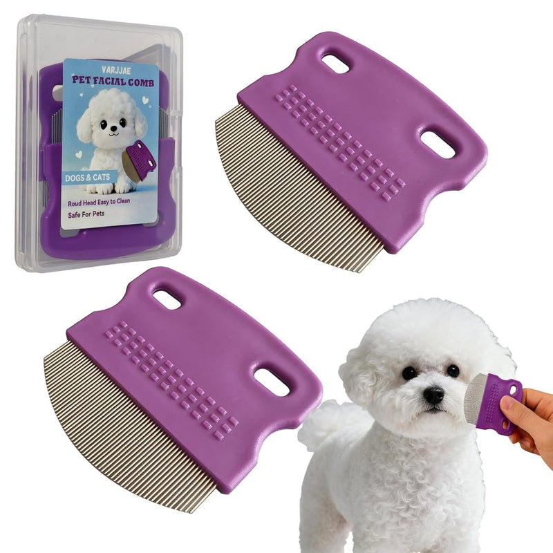 2 Pack Professional Pets Eye Combs,Pets Grooming Comb Kit,Stainless Steel Tear Stain Remover for Cats & Dogs,Flea Lice Comb,Gentle Curved Comb Teeth,Precisely Removes Stains (2pcs eye combs) 2pcs eye combs
