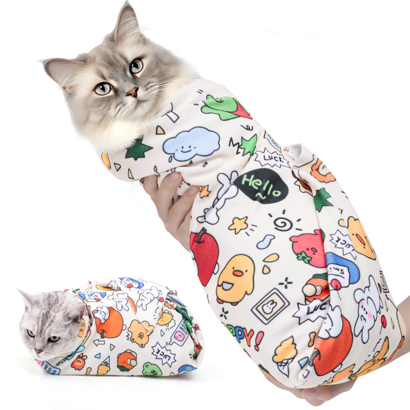 35.5 in Extra Large Cat Wrap for Cutting Nails, Self-Adhesive Cat Grooming Wrap Anti-Escape Cat Restraint for Nail Clipping Cat Swaddle Wrap Cat Wrapping Cloth for Pet Cleaning and Beauty White 35.5 inch