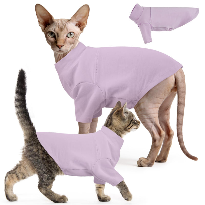 Sphynx Hairless Cat Clothes, Soft Cotton Pullover Turtleneck Shirt with Sleeves for Kitten Puppy Small Dogs, Cat Pajamas for All-Season - Purple XL X-Large - PawsPlanet Australia
