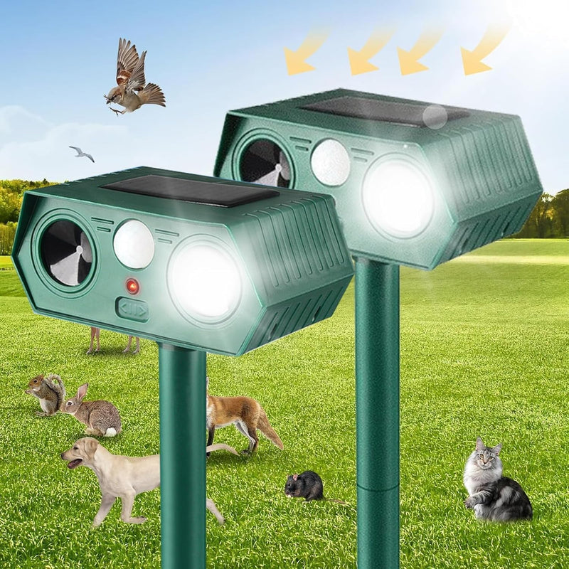 2025 Solar Animal Repellent,Upgraded Ultrasonic Cat Repellent Outdoor,Waterproof Deer Deterrent for Bird Dog Skunk,Squirrels Deterrent with Motion Detection Flash Lights for Farm Patio (2 Pack) 2