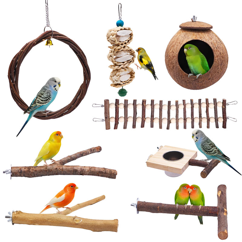 Natural Sichuan Pepper Birdcage Perch, Suitable for Conures, Cockatiels, Budgies, can Stand on Branches as Toys, Bird Swings, Bird feeders, Eight-Piece Natural Wood Birdcage Perch Set. - PawsPlanet Australia