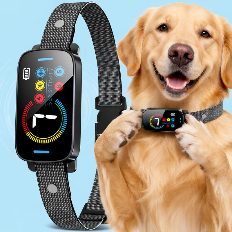 Ultrasonic Bark Collar for Large Medium Small Dogs, Humane No Bark Collar with Beep & Vibration, Smart Barking Collar with 7 Adjustable Sensitivity Levels, Rechargeable Bark Collar for Dogs,Waterproof Matte Black