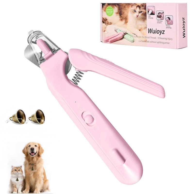 2 in 1 Dog & Cat Nail Clippers Grinder with Lights, Quick Sensor Safety Guard & Ultra-Quiet USB Rechargeable Cat & Dog Nail Trimmers for Pets Nail Grinder with 2 Bells for Women(Pink) - PawsPlanet Australia