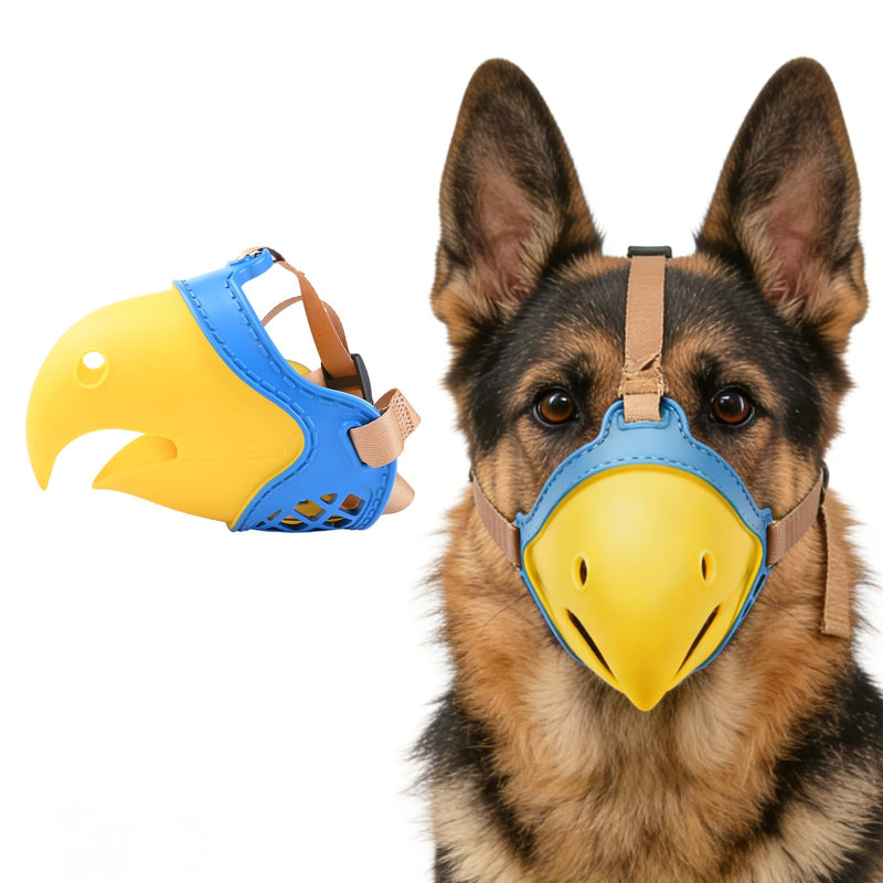 Dog Muzzle for Large & Medium Sized Dogs, Bite Proof & Anti Licking - Soft TPR Safety Muzzle with Adjustable Hawk-Beak Design for Walking, Grooming, Vet Visits, Gentle and Breathable Yellow-blue L - PawsPlanet Australia