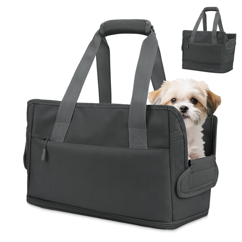 Dog Purse Carrier for Small Dogs Under 10 lbs with Pockets Adjustable Soft Sided Pad Extendable Dog Carriers Tote for Puppies with Safety Leash Clip for Travel Shopping (Dark Gray) Dark Gray