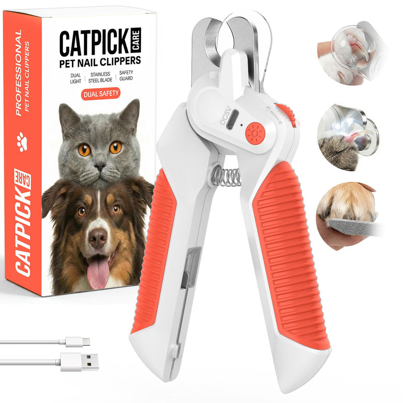 Dogs & Cats Nail Clippers with Light – Safety Guard Pet Nail Trimmer Reveals the Quick, Stainless Steel Blades, Beginner Friendly Grooming Tool for Home Use, Suitable for Small, Medium & Large Pets Orange