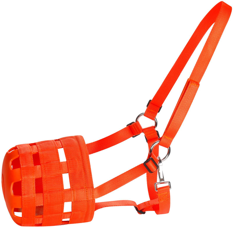 Durable Ventilated Grazing Muzzle with Attached Breakaway Halter - Lightweight Horse Muzzle, Supports Natural Grazing, Restricts Food Intake, Padded Noseband Onyx Orange